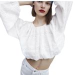 ZARA White Voluminous Women's Crop Top Blouse Size M Photo 7