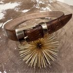 Fossil  Leather Embossed Crocodile Belt Caramel Color Cowhide Gold Buckle Small Photo 1