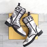 Fendi  Tie Dye Grey White Black Outlined Combat Boots Photo 3