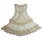 Sans Souci  Sleeveless Scoop Neck Sheer Mesh Tank Size S Crochet Trim Boho Casual Photo 1