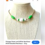 Vintage Avon Gold Tone Necklace with Green and White Beads Photo 5