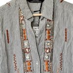 NWT Zara Collection S Striped Embroidered Embellished cotton Button Up Shirt Photo 6