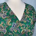DR2 Green & Blue Paisley Short Sleeve Double V Above Knee Casual Chiffon Dress L Size L Photo 5