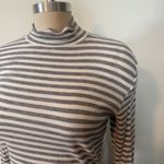 Rove & Roam Grey and White Striped Mock Neck Top Photo 2