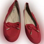 Victoria K. Red Detailed Boat Flats w/ Crystal Golden End Ties Size 9 Photo 0