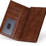 Men's Leather Long Checkbook Bifold Wallets with RFID Blocking, Breast Pocket Tall Billfold Secretary Wallet for Men with Card Slots (Brown) Photo 1