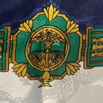 VTG 1970's Coat of Arms Scarf Polyester Iridescent White Blue Gold Square 33” Photo 6