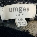 Umgee  NAVY PRINT HOODED FRINGE KNIT PONCHO M/L Photo 10