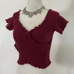 Early 2000s Burgundy Red Cropped Scrunched Criss Cross Crop Top Hollister Size S Photo 2