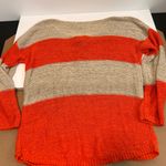 Loft  Orange Beige Stripe Women's Sweater Open Weave lace up Neck Women’s Medium Photo 7