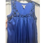 Kensie Royal Blue 100% Silk Top with Black Beading Detail - Size Small Photo 1