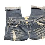 No Boundaries  Cropped Denim Blue Jeans Distressed Cuffed Thick Stitching Sz 17 Photo 1
