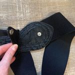 80s Vintage Waist Belt OS Black Stretch Leather Woven Snap Retro Punk Goth Vamp Photo 8