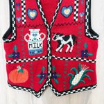 VTG Signatures By Northern Isles Women Sweater Vest Sz L Red Embroidered Novelty Photo 2