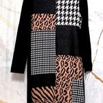 Mixed Leopard Houndstooth Patchwork Pattern Sweater Dress, L Black Size L Photo 0
