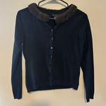 August Silk Silx By Blk Vintage Faux Mink Fur Collar Button Down Cardigan Photo 0