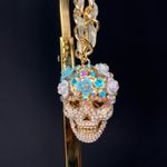 Betsey Johnson New Aurora Borealis Crystal Skull Day Of The Dead Necklace NWT Photo 5