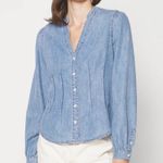 Veronica Beard  Sedona Chambray Denim Blouse Sz 4 Quiet Luxury Coastal Feminine Photo 2