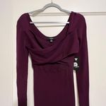 Guess Maroon Purple Ribbed Knit Long Sleeve Criss Cross Bodycon Sweater Dress S Photo 2