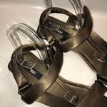 ZARA  Women’s Satin Olive Green Self-Fastener Ankle Strap Slide Sandals Photo 2