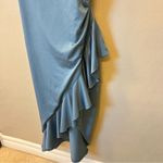 VIBE bodycon flirty dress, side slit & ruffle detail, Teal blue, stretchy, M Blue Size M Photo 4