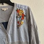 Mystree  Blue Striped Floral Embroidered Button Down Shirt M Photo 9