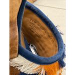 Tory Burch EUC Alma Wooden Platform Navy Orange Ivory Fringe Heels Shoes 10 M Photo 10