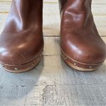 UGG  Australia Lynnea Boots size 7 Brown‎ Leather Wooden Heel Clog Shearling Photo 3