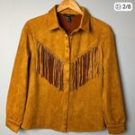 Forever 21 NWT Golden Haze Faux Suede Fringe Boho Western Button Up Shirt Sz L Photo 5