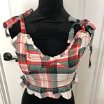 Aerie  Women's Plaid Sleeveless Crop Top With Shoulder‎ Ties & Ruffle Hem Size M Photo 0