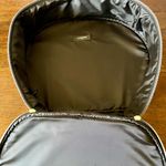 Lancome Paris Black Faux  Leather Round Travel Cosmetic Bag Train Case Photo 9