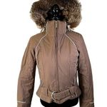 Nils Brown Belted Jacket with Faux Fur Hood Women's Size 6 Photo 0