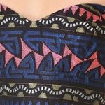 Parker  Cleo Dress S Silk Linen Embroidered Geometric Bodice Halter Black Pink Photo 5