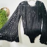 Free People NEW Black Lace Flare Sleeve Bodysuit Better With Time Medium Goth Photo 9