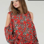 ZARA red flowers daisy print blouse shirt tee top long sleeve off shouldered sz s Photo 0