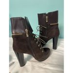 Italina  Brown Suede Ankle Boots Gold Zipper‎ and Buckle Size 7.5M Photo 4