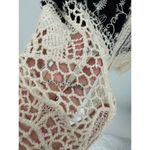 Anneliese Open Front Cardigan Women large Black Cream Crotchet Lace Boho Hippie Photo 3
