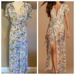 Lulus Feels Magical Ivory Floral Print Short Sleeve Wrap Maxi Dress Photo 1