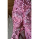 Sue Wong Cocktail Dress Sz 12 Lace Pink Floral Geometric Glam Shimmering FLAW Photo 12