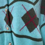 Vtg Carol Brent Teal Argyle Knit Cape Poncho Sweater 60s 70s Fringe O/S Preppy Green Size undefined Photo 5
