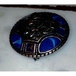 Vintage Miracle Celtic Blue Agate Pin Brooch Blue Round Photo 6