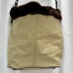Liz Claiborne  Tan Poly Vinyl Brown Faux Fur Trimmed Handbag Photo 11