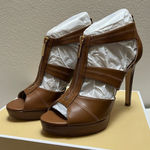 Michael Kors Brand New Berkeley Luggage Brown Heel Shoes Women’s Size 7.5 Photo 0