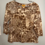 Ruby Rd . Brown Geometric Print 3/4 Sleeve Top Photo 0