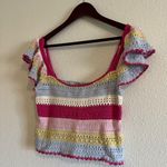 Sincerely Jules Boho Rainbow Stripe Crochet Flutter Sleeve Crop Top Size Small Photo 1