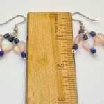 Handcrafted Frosted Pink Glass Hearts & Beaded Dangle Earrings Photo 3