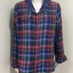 L.L.Bean  Women's Plaid Flannel Lined Button Front Hoodie w/Pockets Medium Photo 3