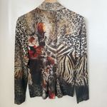Y2K B.L.E.U. Leopard Snake Print Colorful Studded Rhinestone Zip Peplum Sweater Photo 1