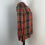 J. Jill Tartan Plaid Button Front Long Sleeve Blouse Small Petite SP Festive Red Photo 2