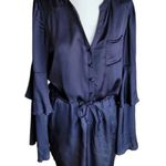 Chaser NWT Tiered Bell Sleeve Button Down High Low Shirttail Dress Ink Navy Sz M Photo 5
